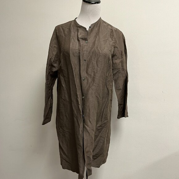Eileen Fisher brown button up tunic jacket top M - Picture 1 of 6